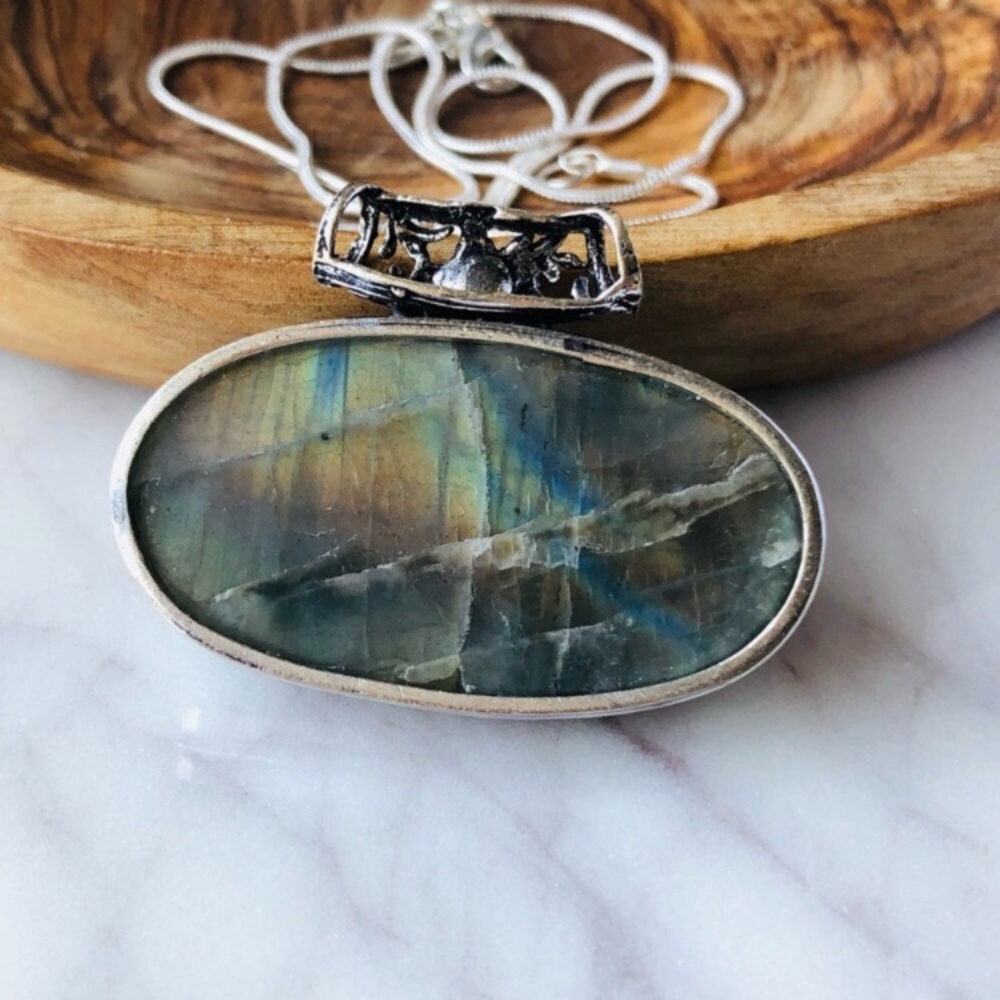 Silver Plated Labradorite Stone Statement Boho Ne… - image 2